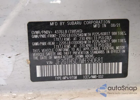 2021 Subaru Crosstrek Sport из США, поврежденный, VIN JF2GTHSC7MH390681